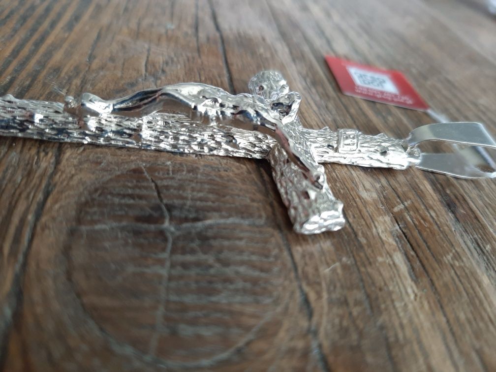 Duży srebrny krzyż wzór brzoza figurka srebro 925