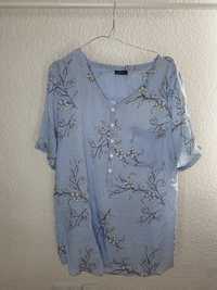 Niebieska koszula wiosenna w kwiaty z krótkim rękawem Laura Torelli 44