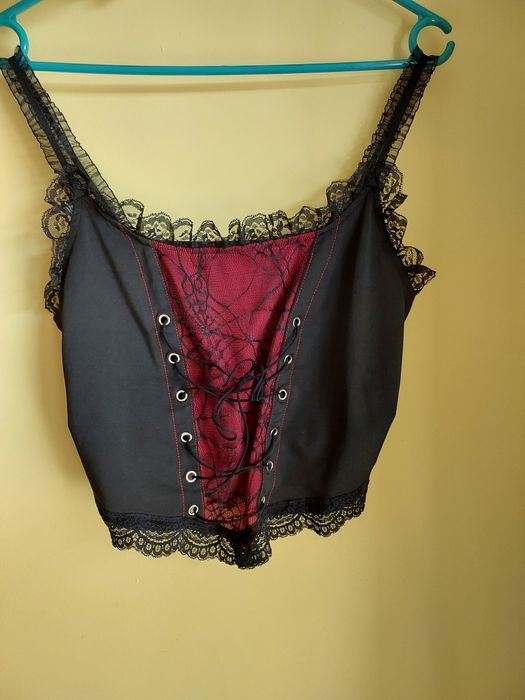 Seksowna bluzka top na ramiączkach falbanka sznurowane goth