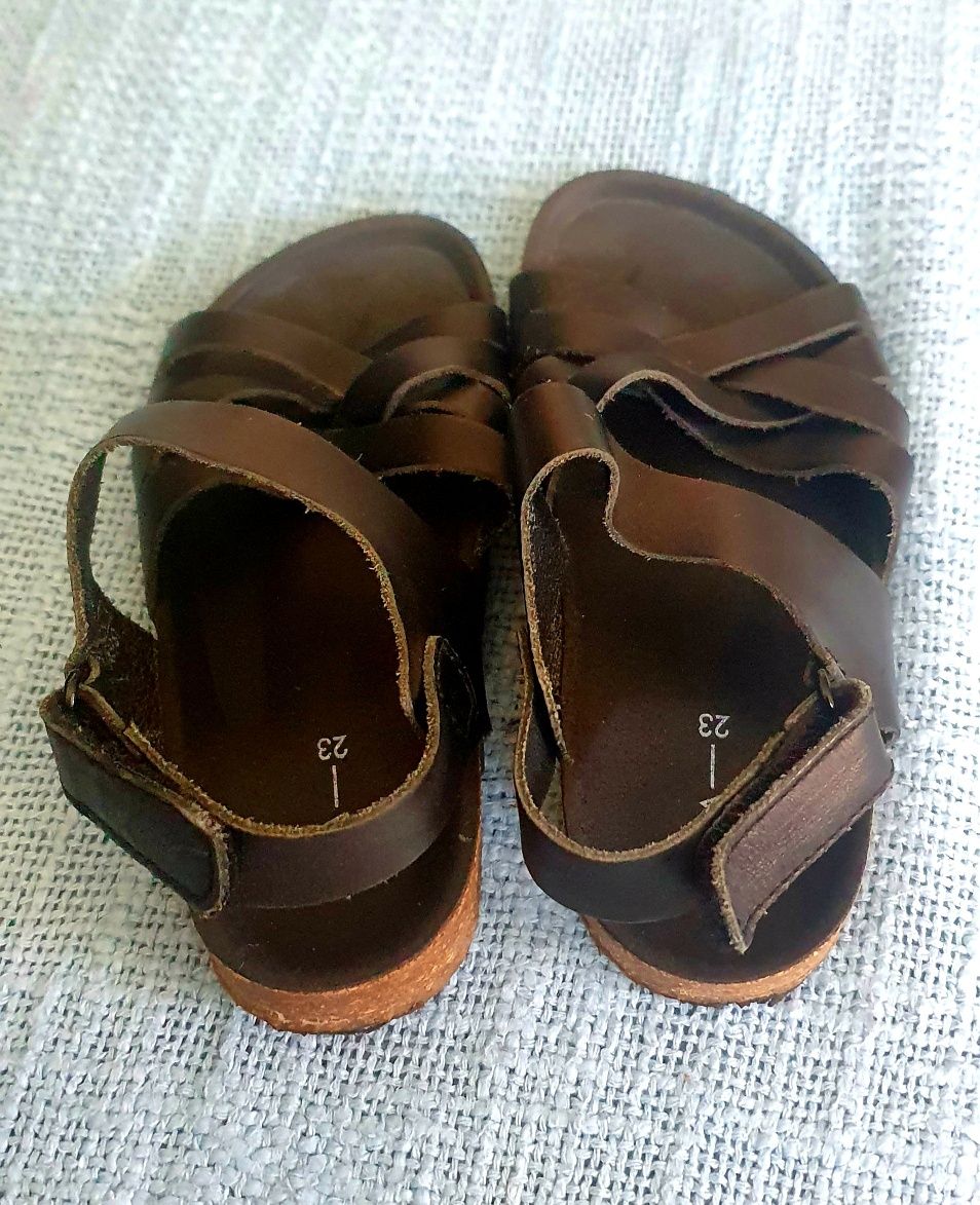 Sandałki, buty buciki skórzane Zara r.23, dł 14,5cm czarne