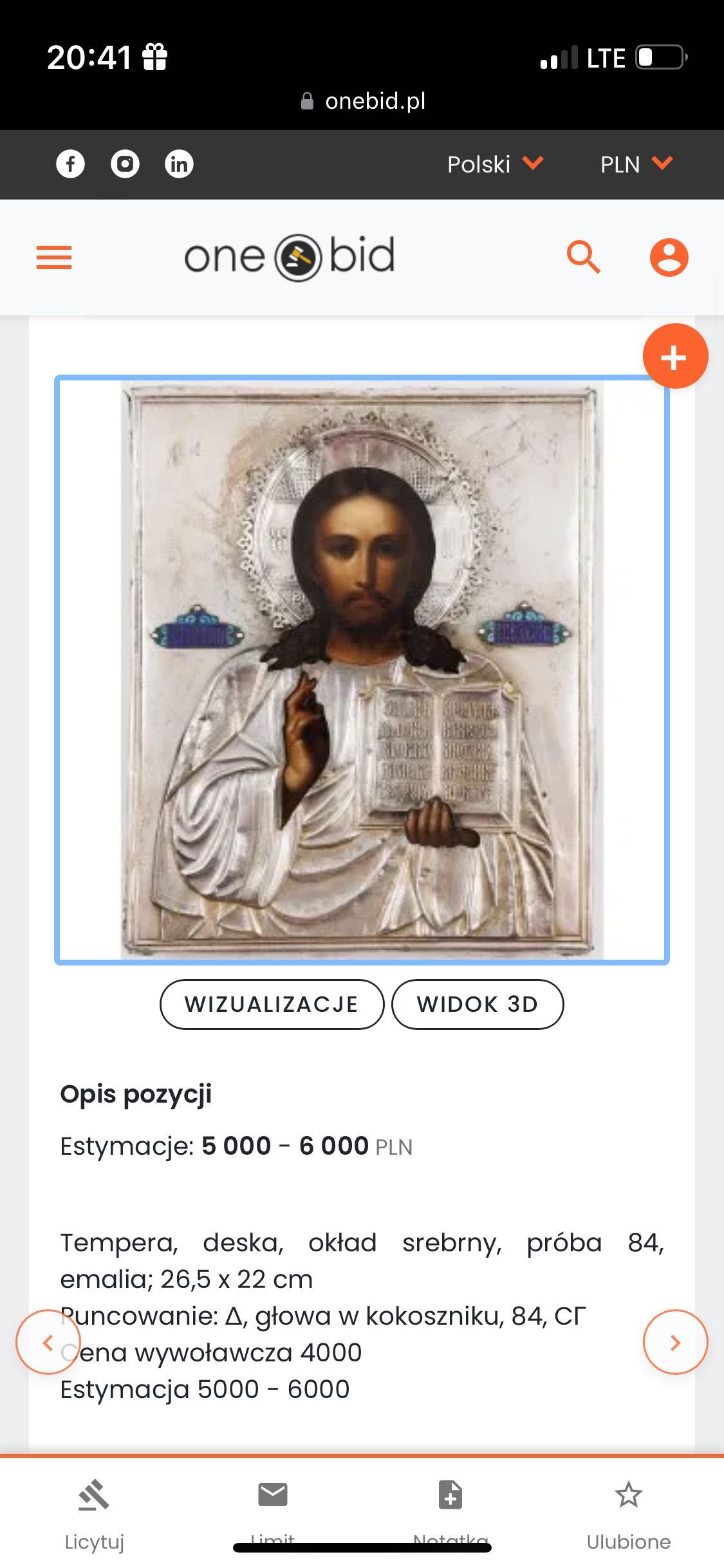 Ikona stara antyk oryginał Pantokrator Moskwa. Srebrna złocona 84.