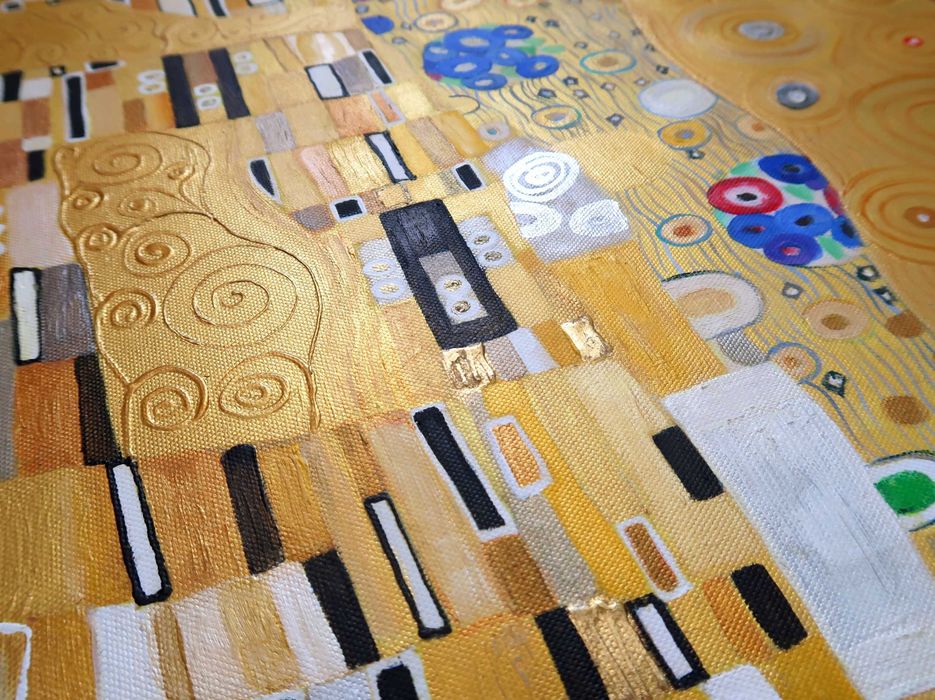 duży obraz malowany Gustav Klimt POCAŁUNEK na prezent abstrakcja