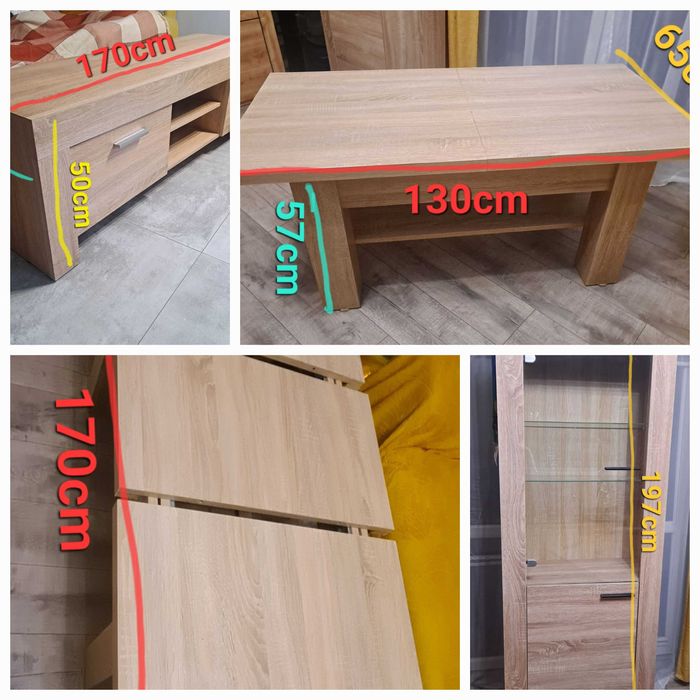 Zestaw mebli : Salon: Ława, witryna, szafka tv