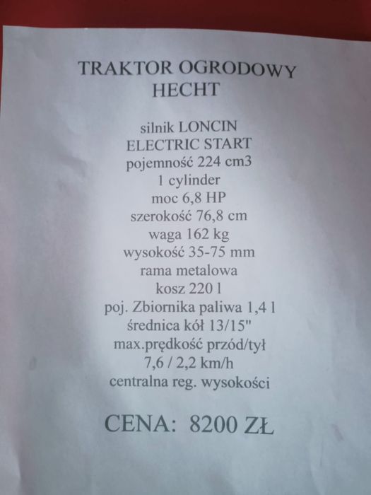 Nowy Traktor kosiarka HECHT