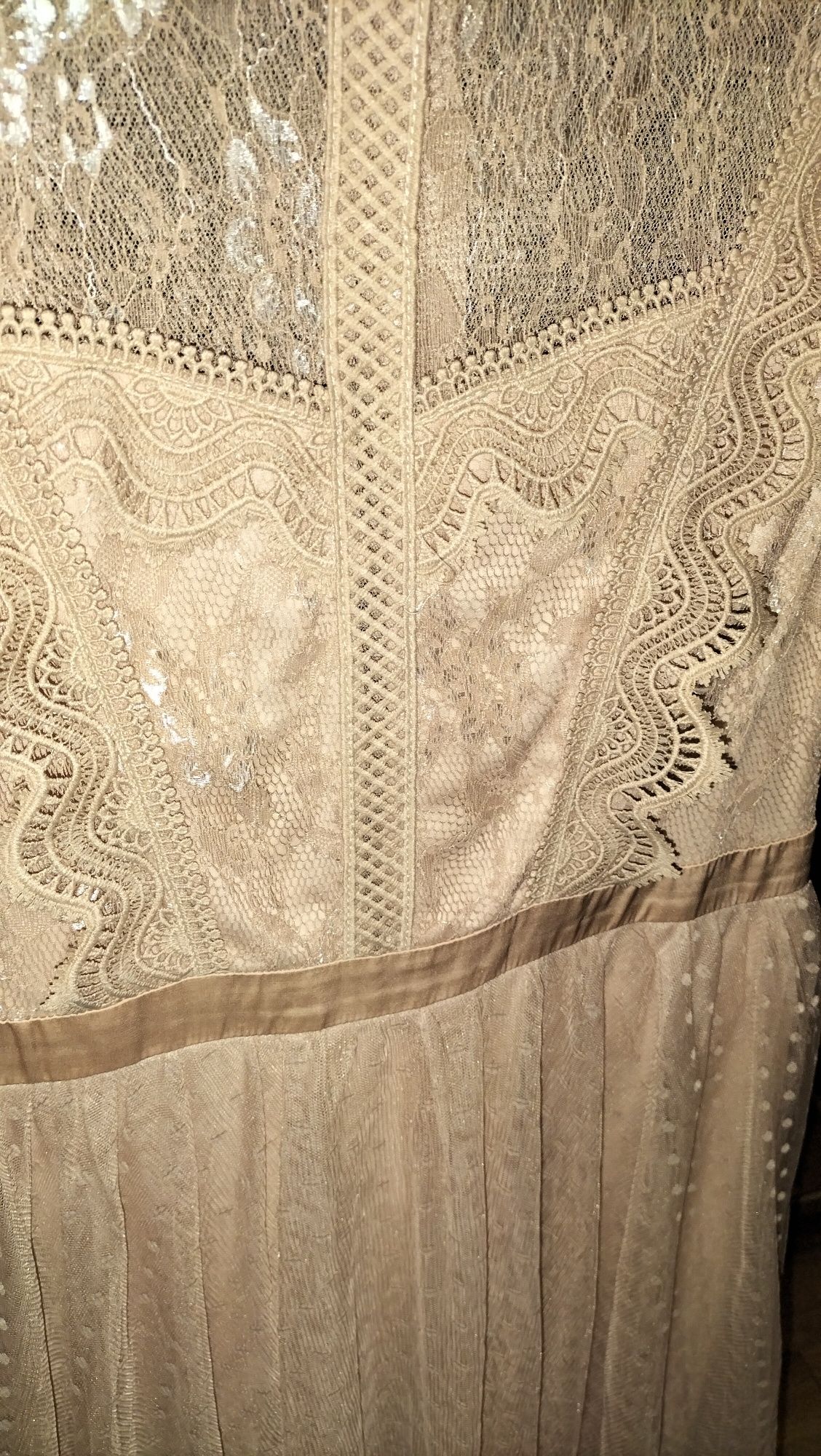 Sukienka koktajlowa tiulowa beż L koronkowa butik CH Chi London