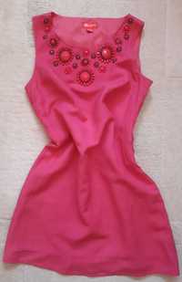 Śliczna różowa sukienka z lnu Monsoon, rozmiar 38