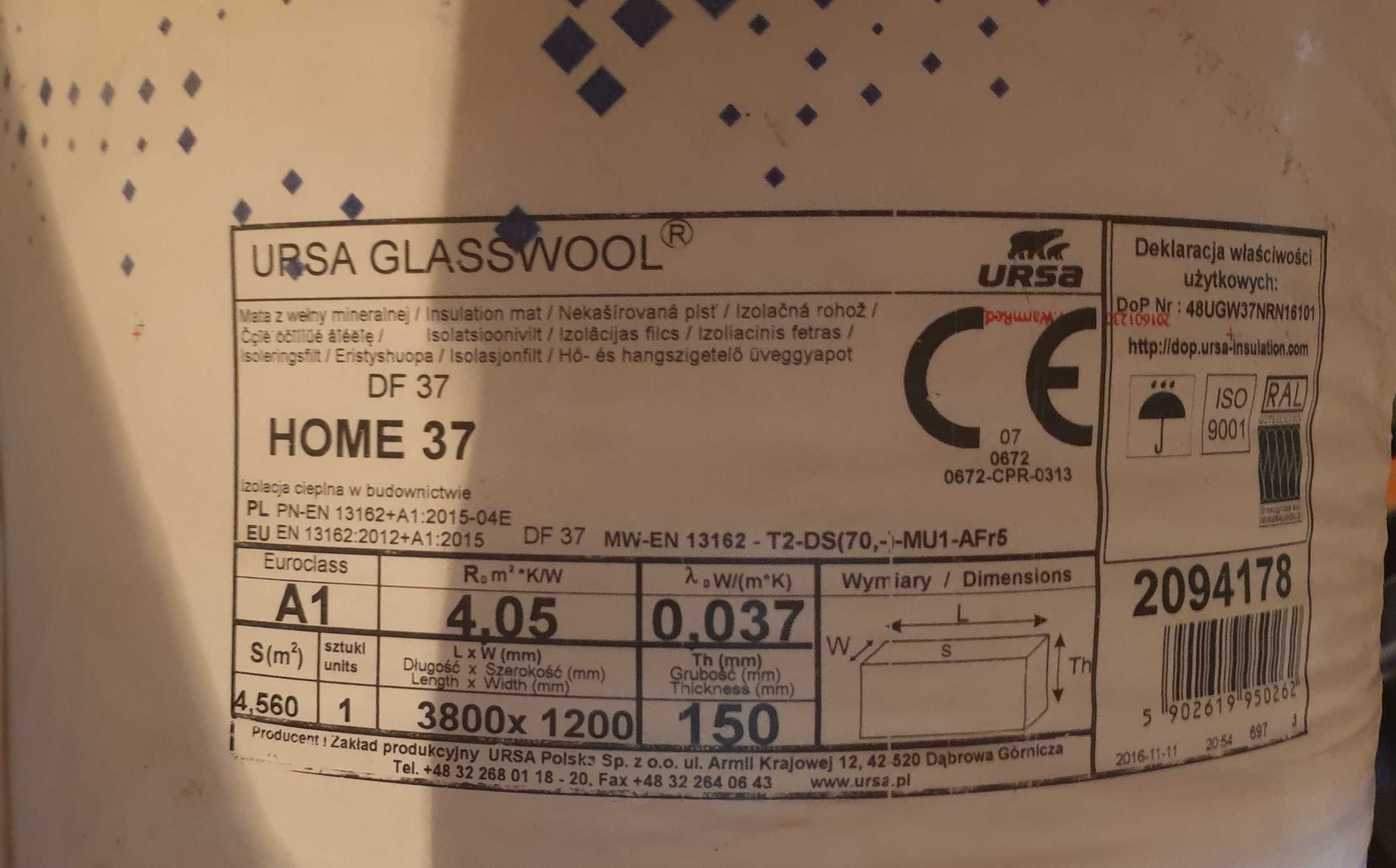 Wełna mineralna szklana Ursa Home 37 150mm