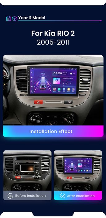 Rádio Android Kia Rio 2005 a 2011 CARPLAY WIFI GPS 2/32GB BT novo