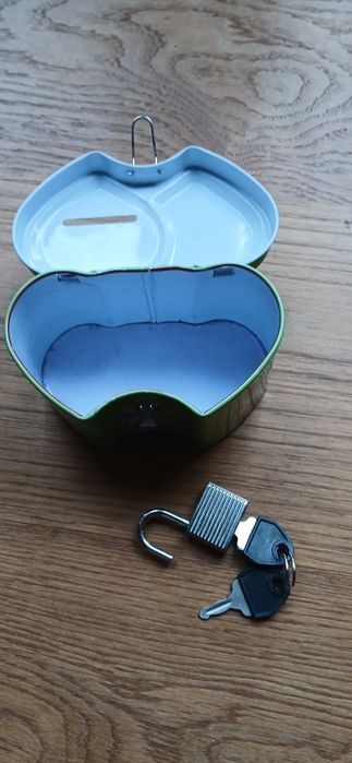 Metalowa skarbonka dla dzieci zamykana na kłódkę zabawkową