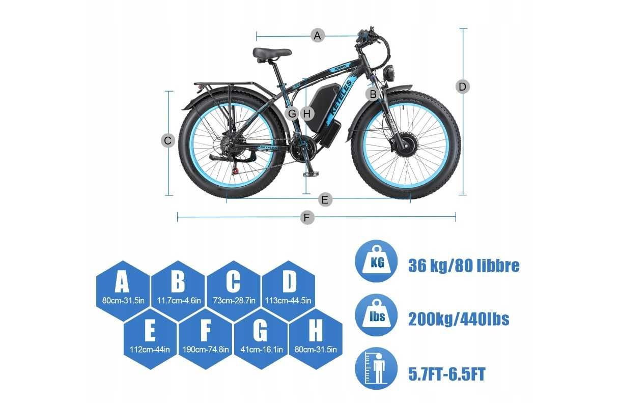 Pojazdy elektryczny KETELES 2000W SAMSUNG 23AH 55KM/H 100KM 26"