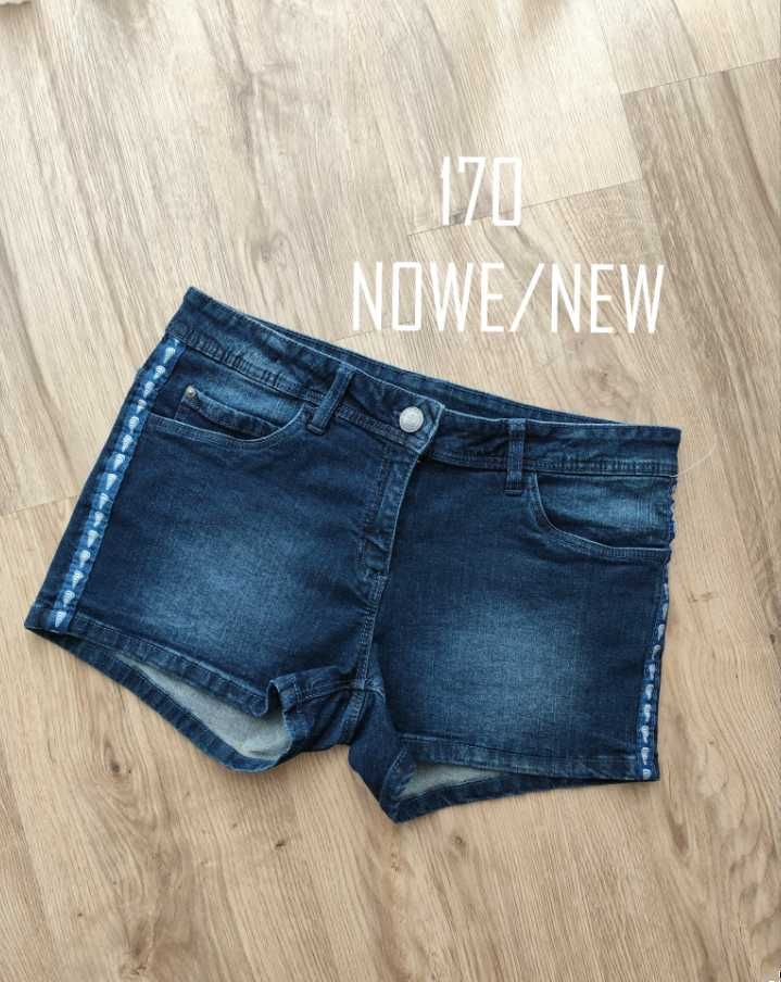 Nowe spodenki jeansowe szorty 170 dziewczęce ciemny granat