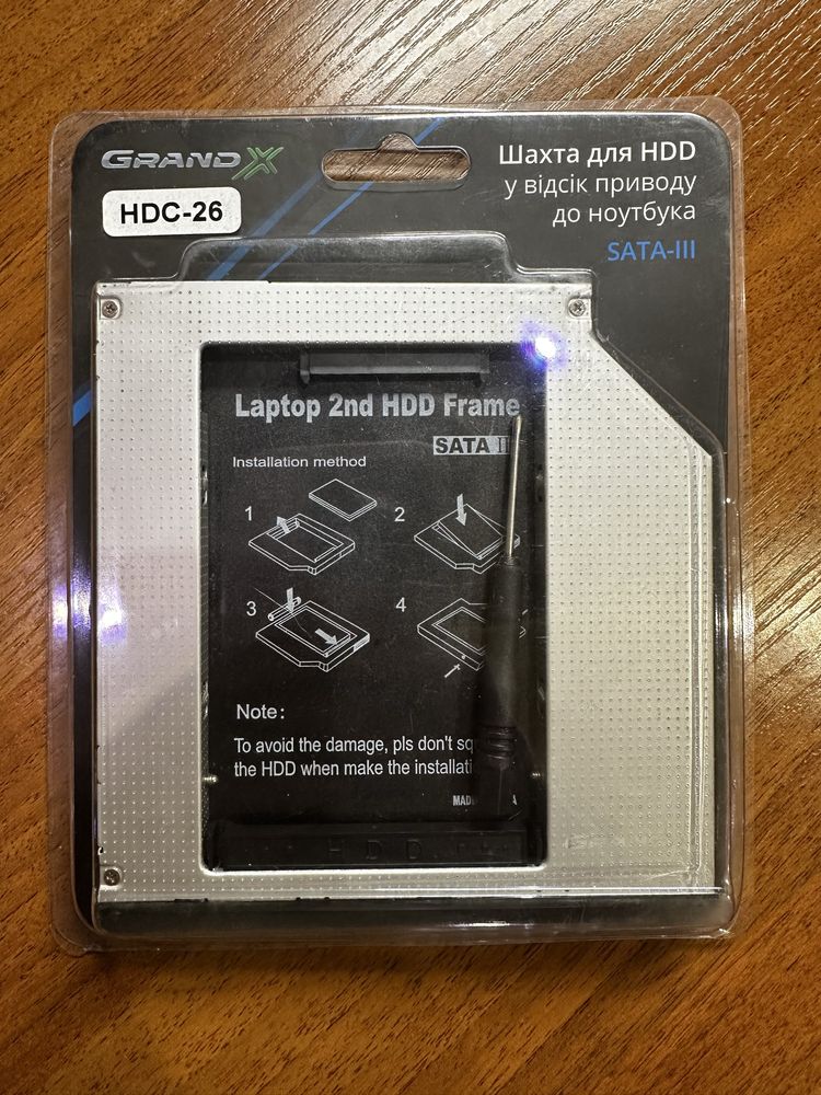 Адаптер GrandX HDC-26 для підключення SSD 2.5 у відсік приводу SATA3