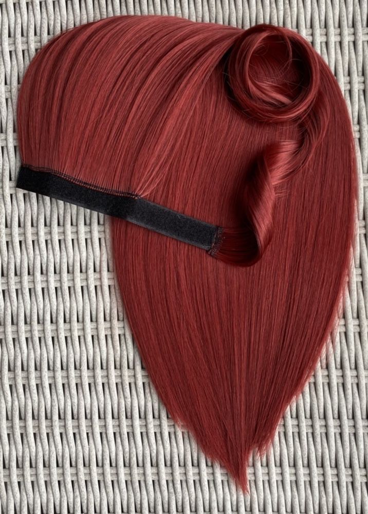 Włosy doczepiane, mahoń / burgund, kucyk, treska, 55 cm ( 153 )