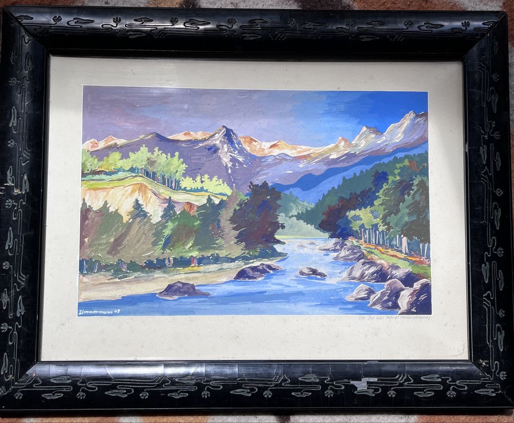 Akwarela - pejzaż alpejski - Erich Zimmermann 1943r - 48x37