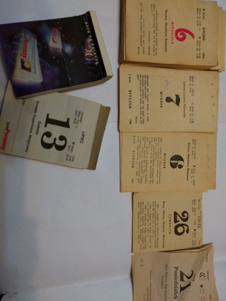 Kartka z kalendarza 1985, 1986, 1987, 1991, 2002 i 2007