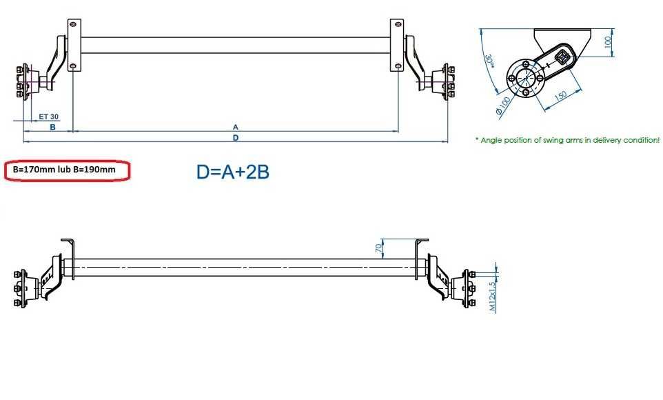Oś niechamowana skrętna do przyczepy DMC 750