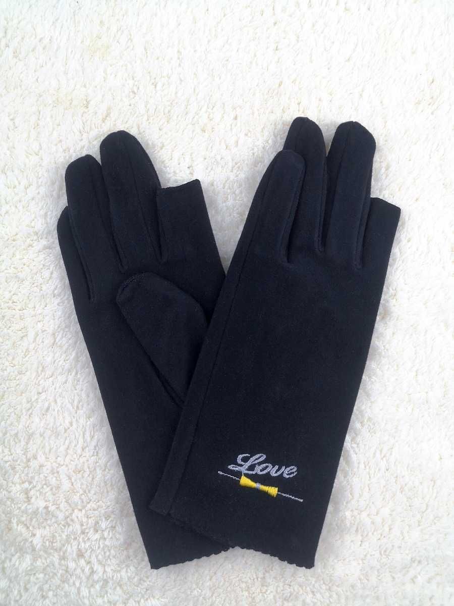 NOWE Czarne welurowe rękawiczki z haftem bez dwóch palców smartfon