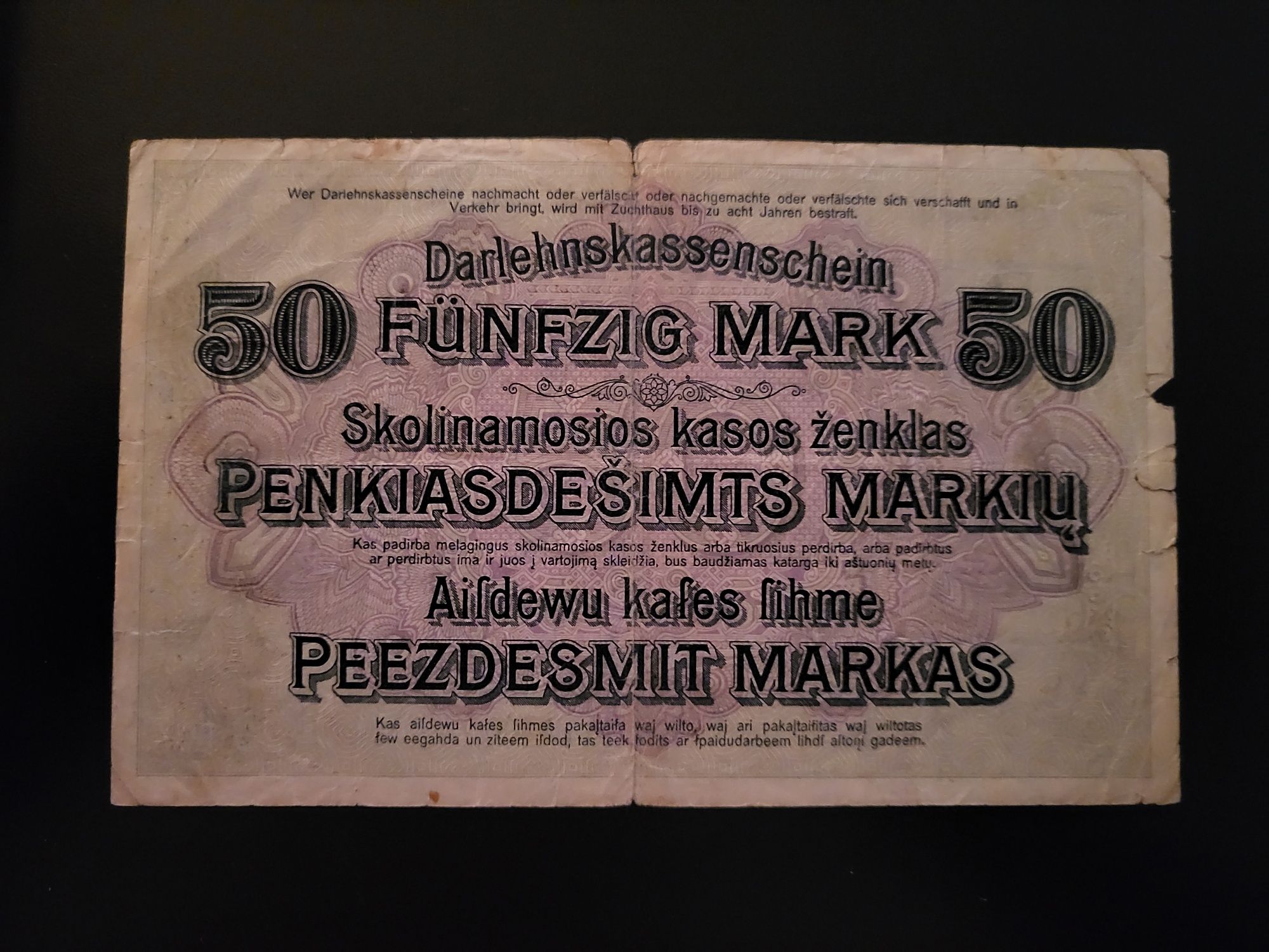 50 Funfzig Mark Kowno 4 april 1918 rok stary banknot