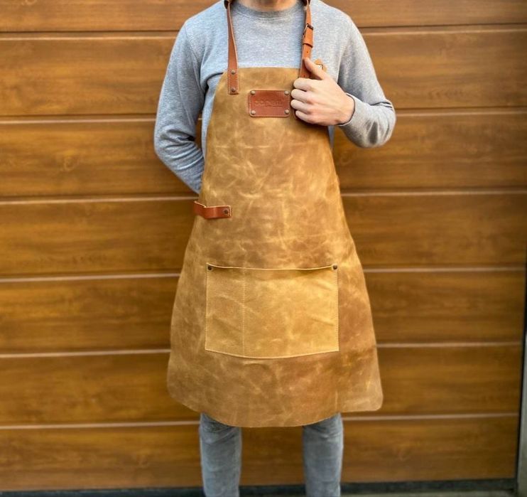 Шкіряний фартух для бармена, кухаря, офіціанта, бариста