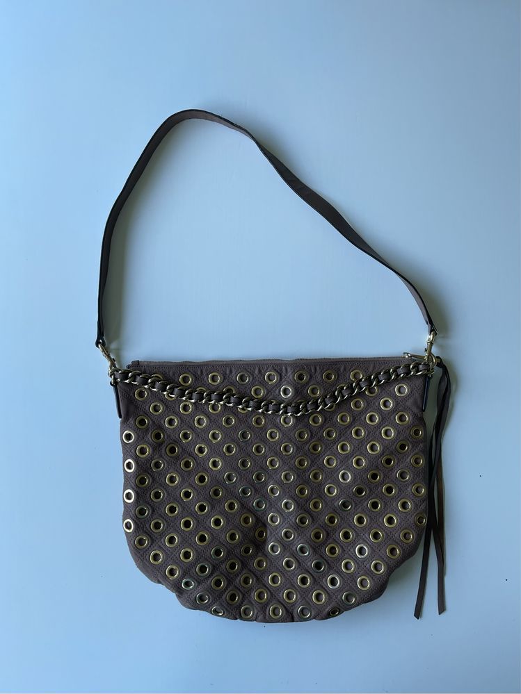 Marc Jacobs duża skorzana torba brązowa złota łańcuch camel shopper
