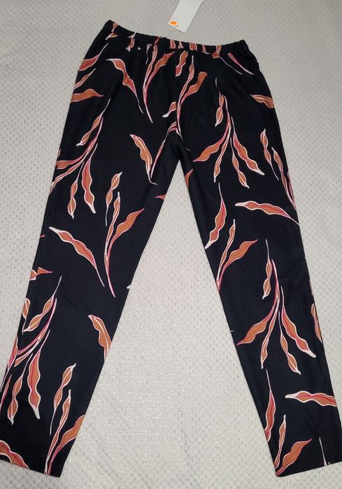 Nowe eleganckie spodnie damskie w kwiatowy wzór print wysoki stan S