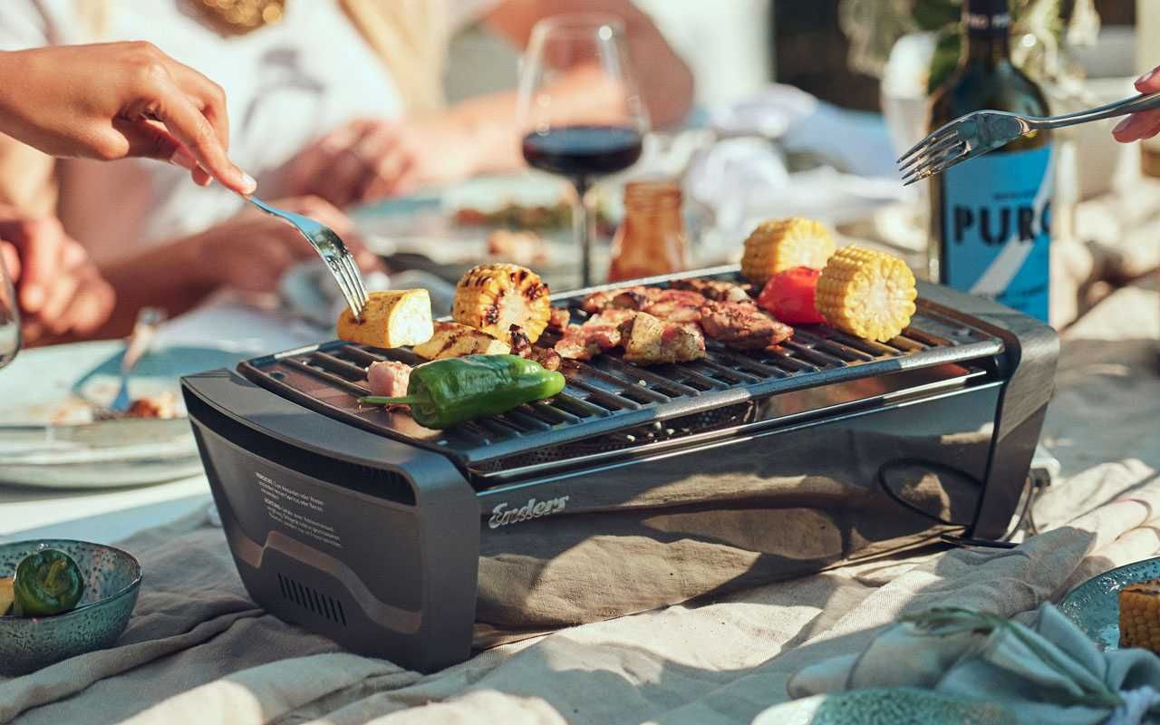 Grelhador barbecue sem fumo portátil bateria led ventilador