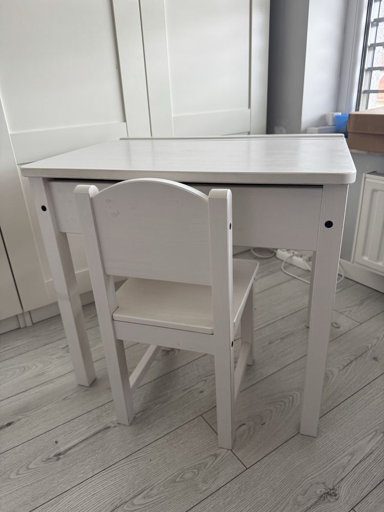 SUNDVIK Biurko dla dziecka + krzeselko IKEA do malowania ze schowkiem