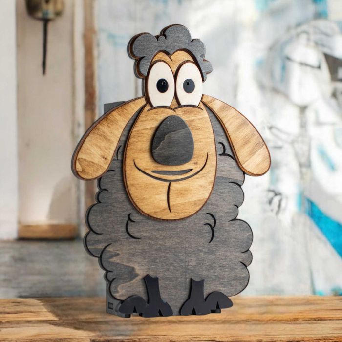 Skarbonka Owca z drewna Czarna/Biała. HAND MADE