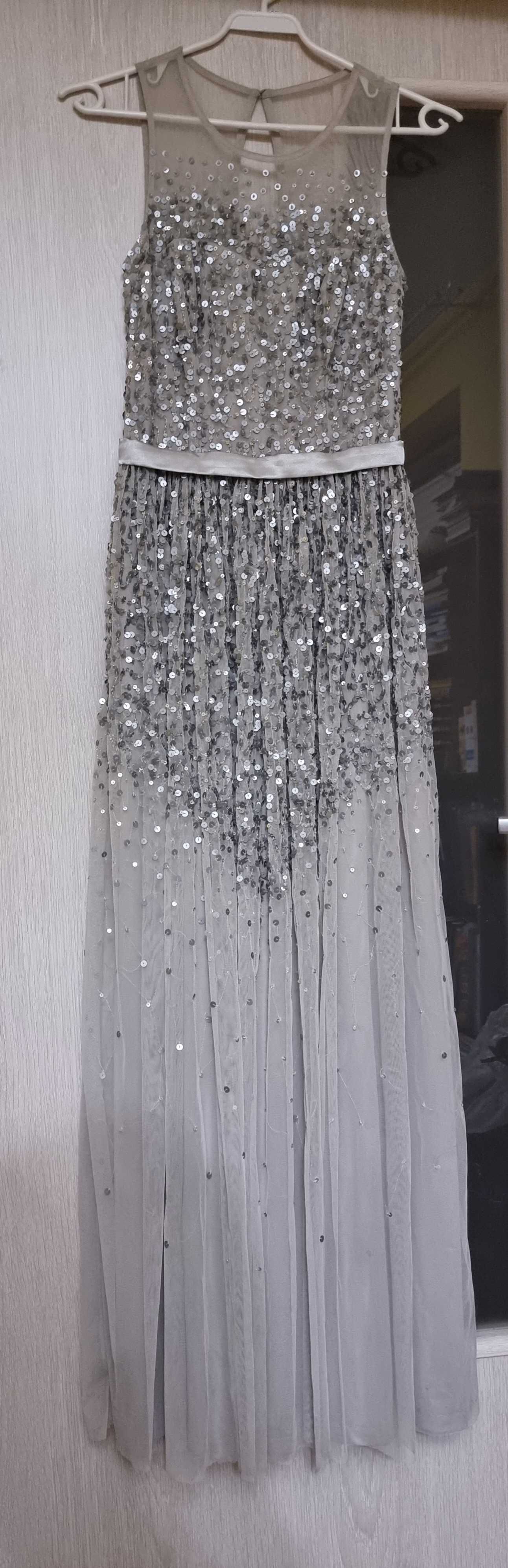 Sukienka Asos srebrna balowa cekiny wesele studniówka XS 34