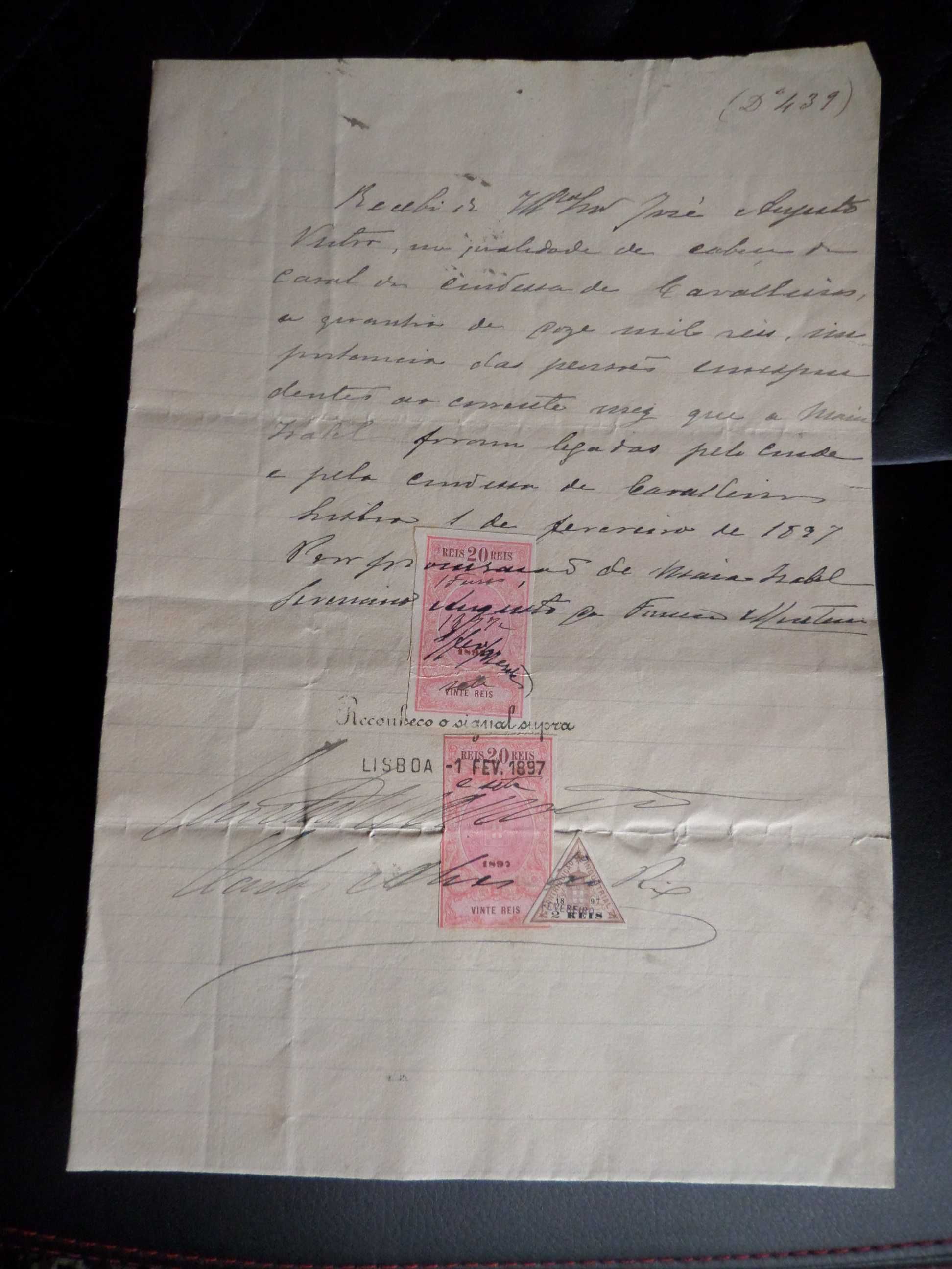 Documento / Manuscrito Selado com 3 Selos , ano 1897