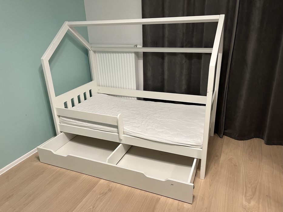 Łóżeczko domek + materac 160x80 białe