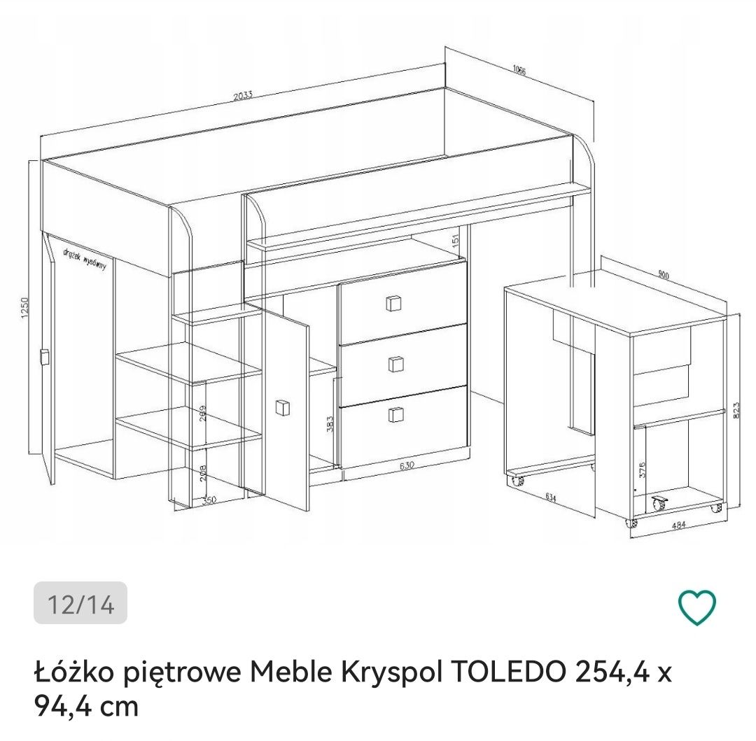 Łóżko na antresoli Toledo