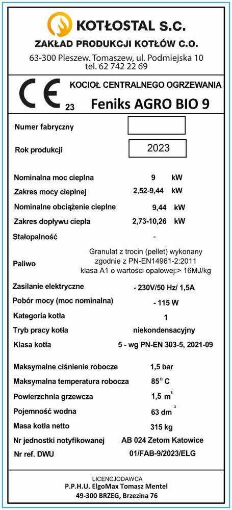 Kocioł na pellet Feniks Agro BIO 9 kW