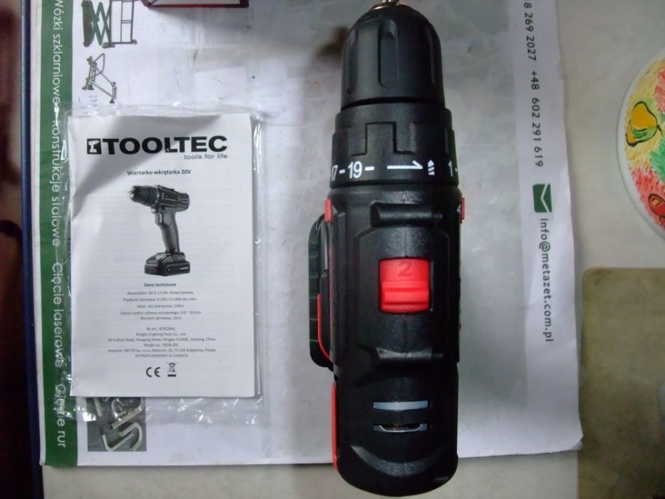 Wiertarko-wkrętarka Tooltec 20V,aku Li-jon1,5Ah