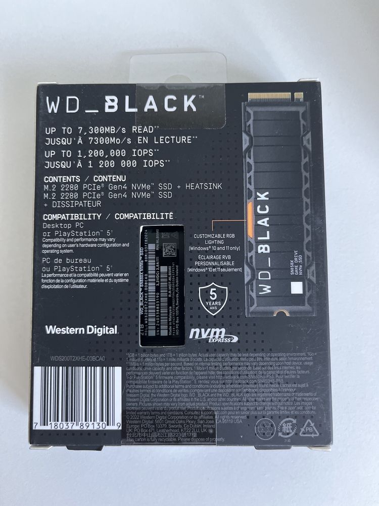 2TB NOWY Dysk WD Black SN850X z Radiatorem do PS5/PC M2 4gen