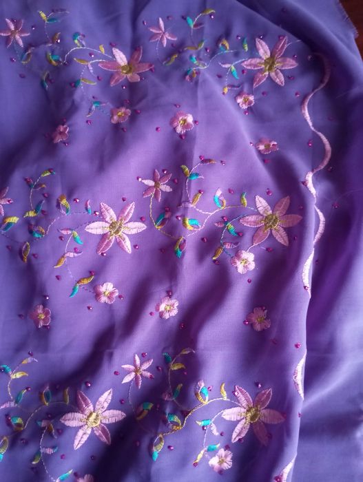 Шифон бисер винтаж, кружево нитки шёлк, бисер, вышивка, ссср