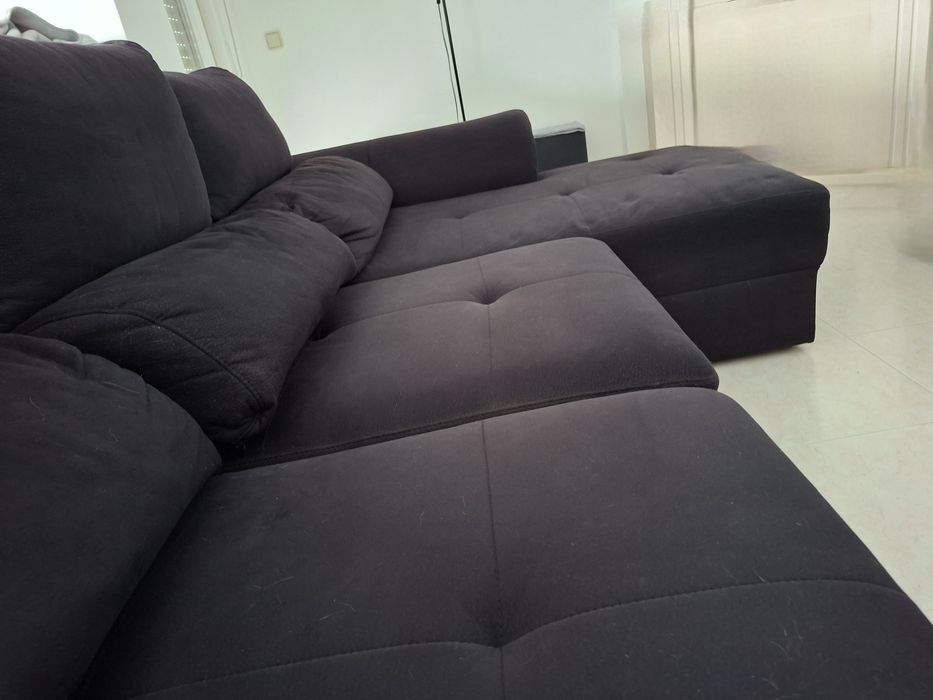 Sofá Preto 4 Lugares Chaise Longue BENSON