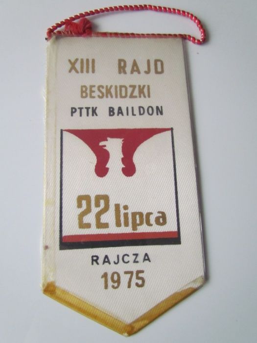 Proporczyk PTTK XIII Rajd Beskidzki BAILDON 22 lipca 1975 Rajcza