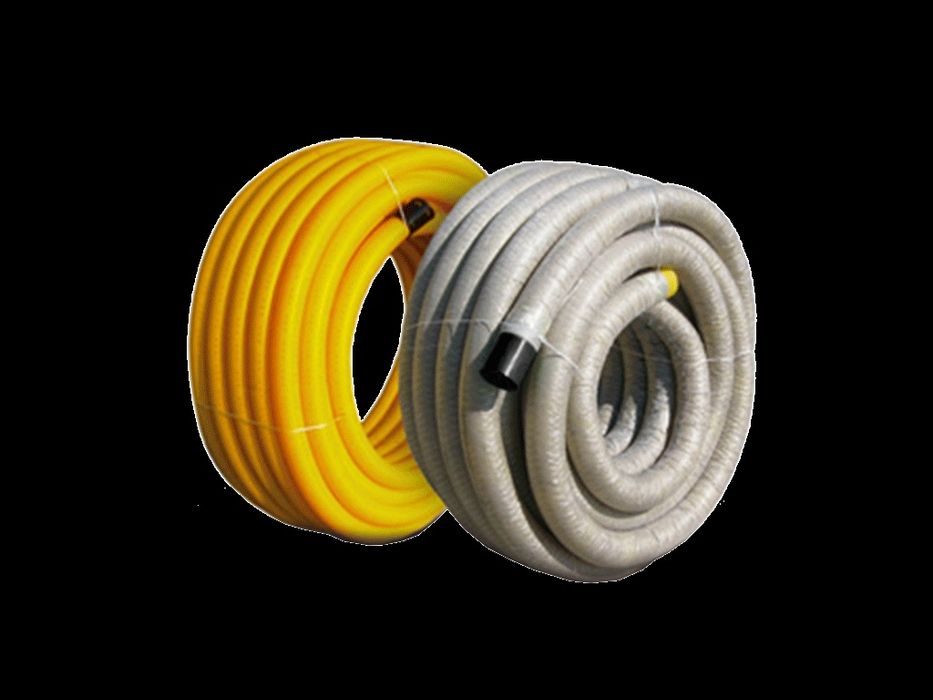 Труба дренажна гофрована жовта в геотекстилі та без також є геотекстил