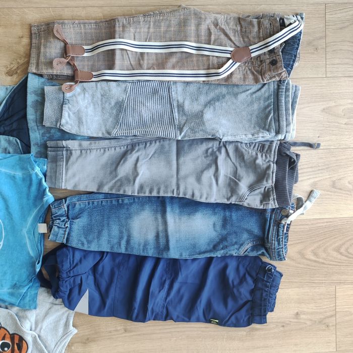 Zestaw ubrań: spodnie, sweter, bluza, kurtka 86 i 92