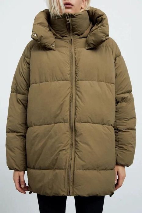 Куртка пуфер хакі Zara xs s
