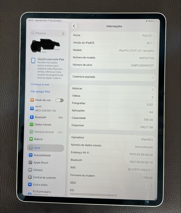 Ipad 12,9 - 4a geração + celullar