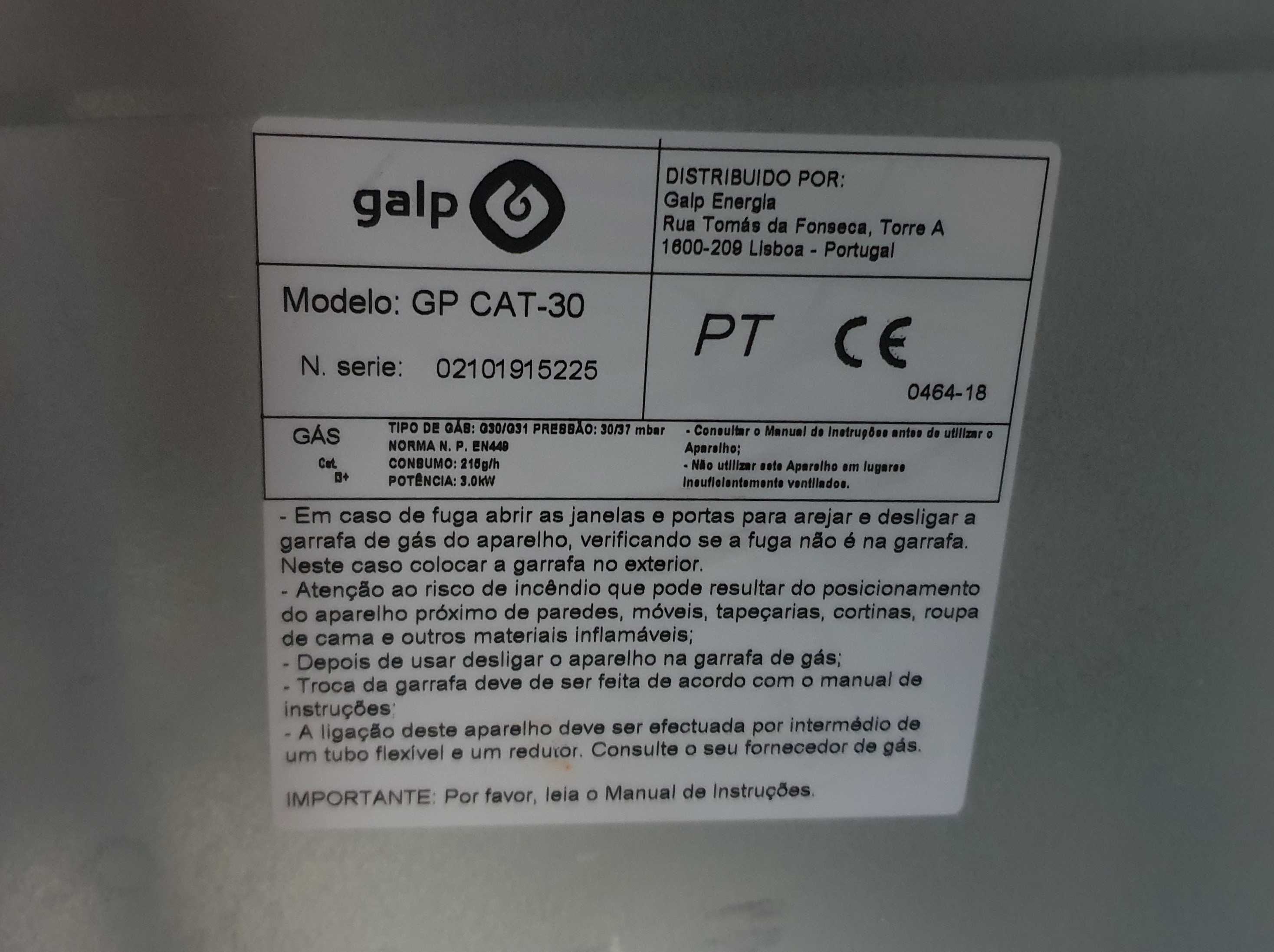 Aquecedor a gás Catalítico - Galp GP CAT-30, com manual de instruções