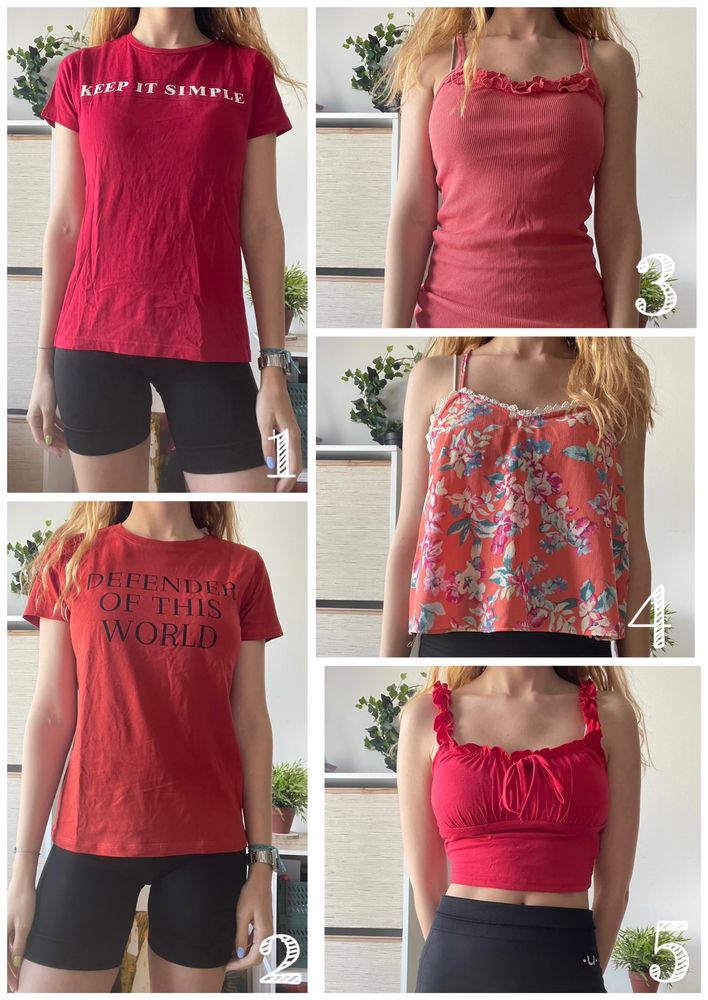 14 T-shirts e tops: amarelo, vermelho, rosa