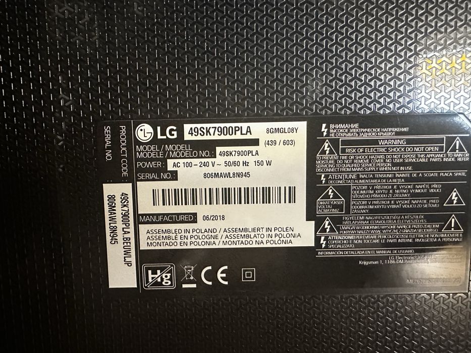 Smart TV LG 49” (49SK7900PLA) - para peças ou reparação