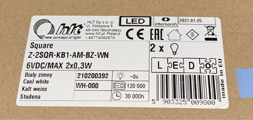 Oswietlenie meblowe HLT SQUARE 2xLED