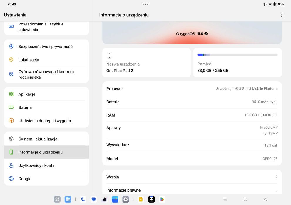 Tablet Oneplus pad 2 | 256GB | Klawiatura