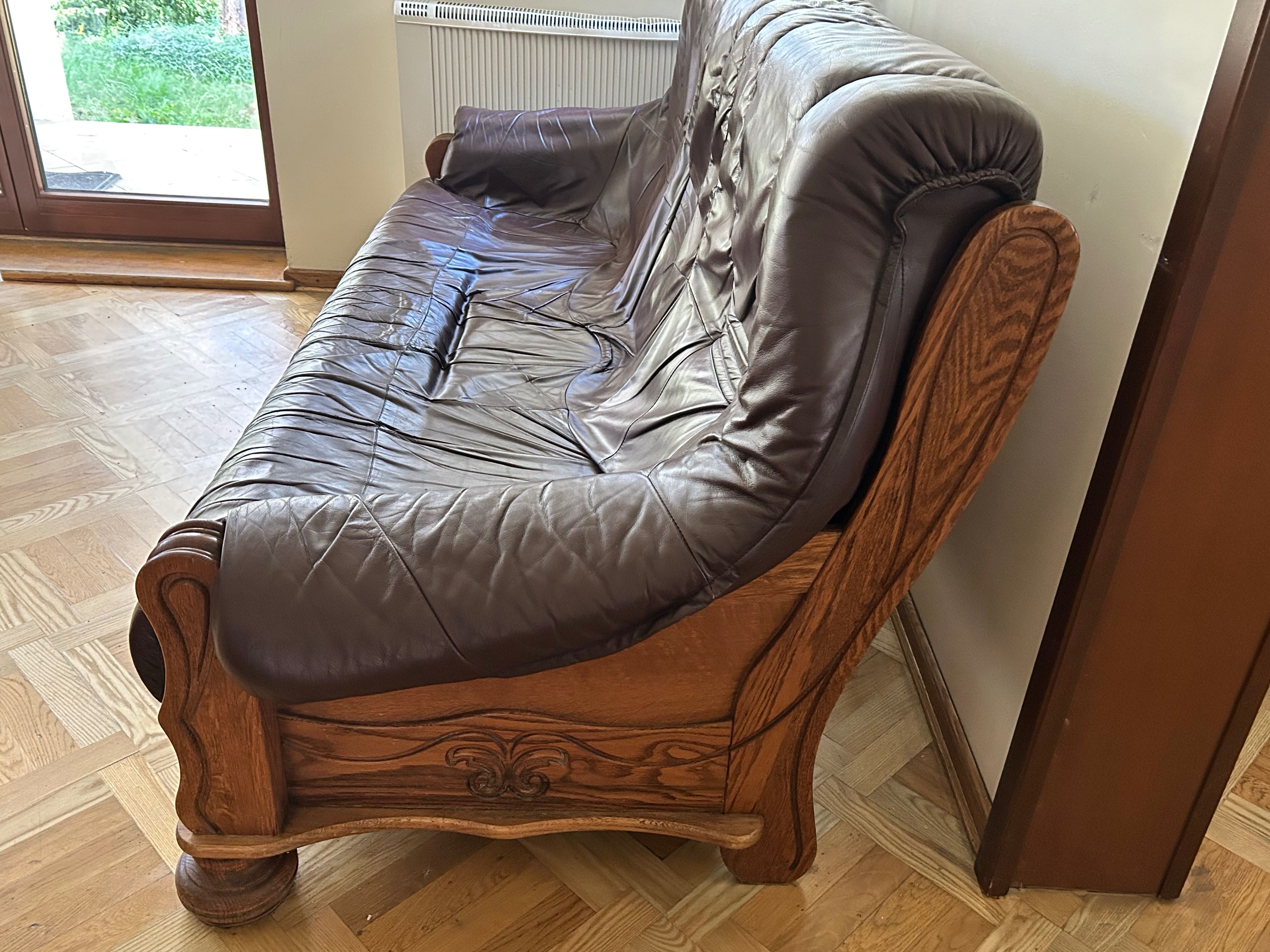 Skórzana sofa plus dwa fotele