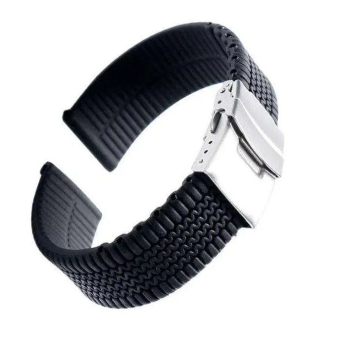 Bracelete Borracha Preta Rally 20mm 22mm 24mm  Fecho Báscula