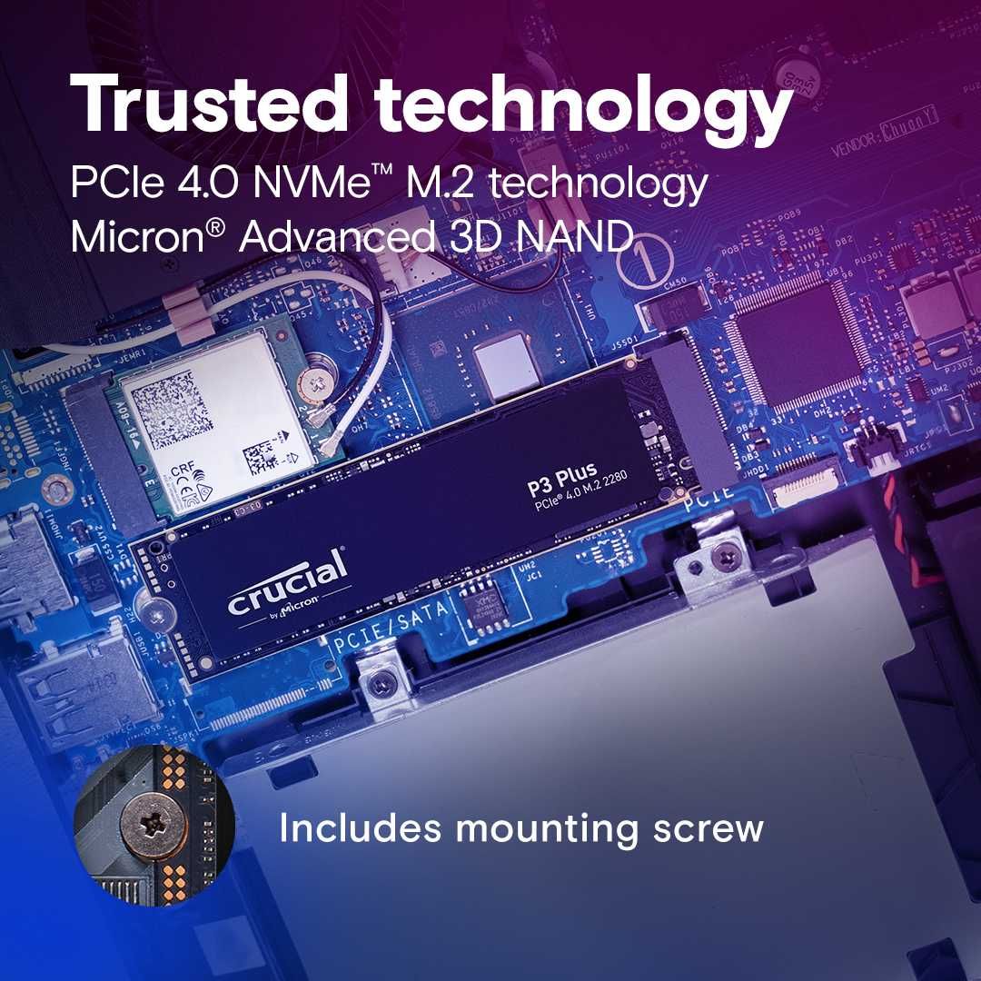 Новый SSD Crucial P3 Plus 1TB M.2 2280 NVMe PCIe 4.0 x4 3D NAND QLC